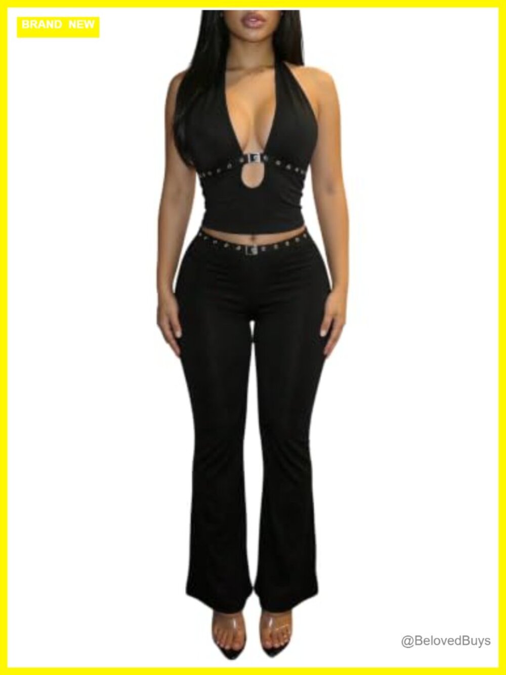 Y2k Flared Legging Set Halter Crop Top Pants Night Out 2 Piece